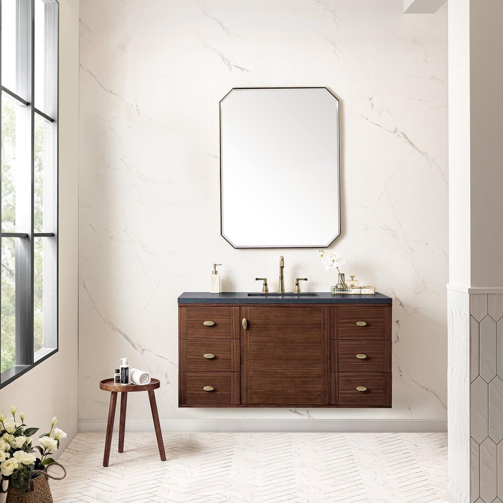 James Martin Vanities Amberly 48&quot; Single Bathroom Vanity in Walnut with 3 cm Charcoal Soapstone Quartz Top and Rectangular Sink, , large