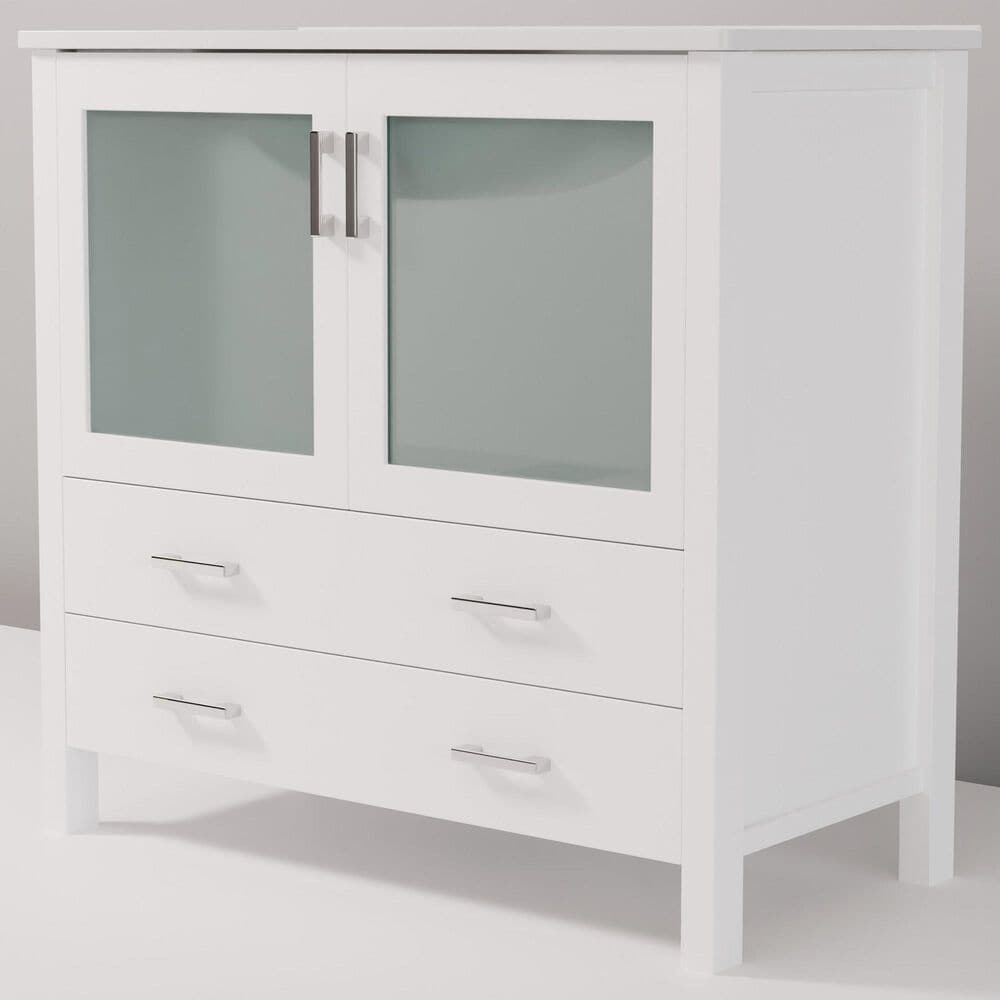 Lexora Home Volez 36&quot; Single Bathroom Vanity in White with 2 cm White Ceramic Top and Rectangular Sink, , large