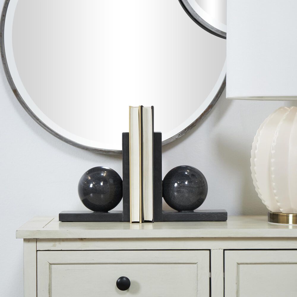 Maple and Jade Sleek Orb Decorative Bookend in Polished Black and Gray &#40;Set of 2&#41;, , large