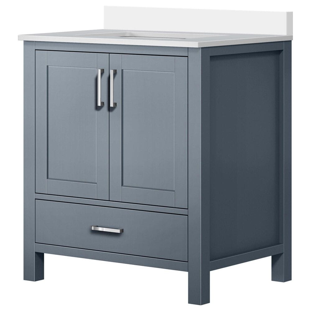 Lexora Home Jacques 30" Single Bathroom Vanity in Dark Grey with 2 cm White Quartz Top and Rectangular Sink, , large