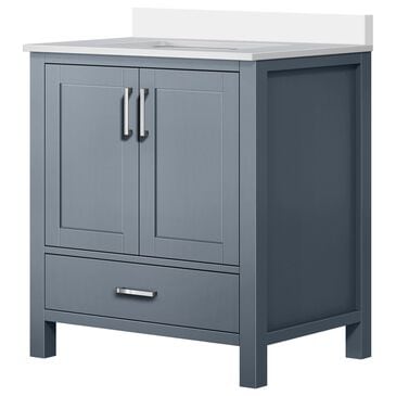 Lexora Home Jacques 30" Single Bathroom Vanity in Dark Grey with 2 cm White Quartz Top and Rectangular Sink, , large