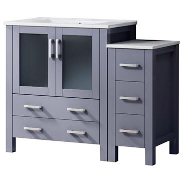 Lexora Home Volez 42" Single Bathroom Vanity in Dark Grey with 2 cm White Ceramic Top, Rectangular Sink and Side Cabinet, , large