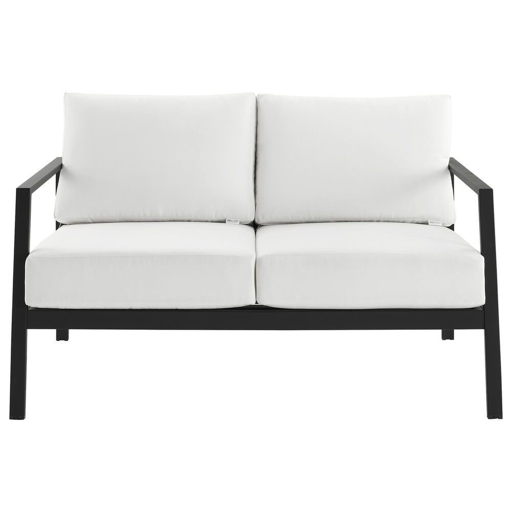Linon Home Decor Holland Outdoor Loveseat with White Cushions in Black, , large