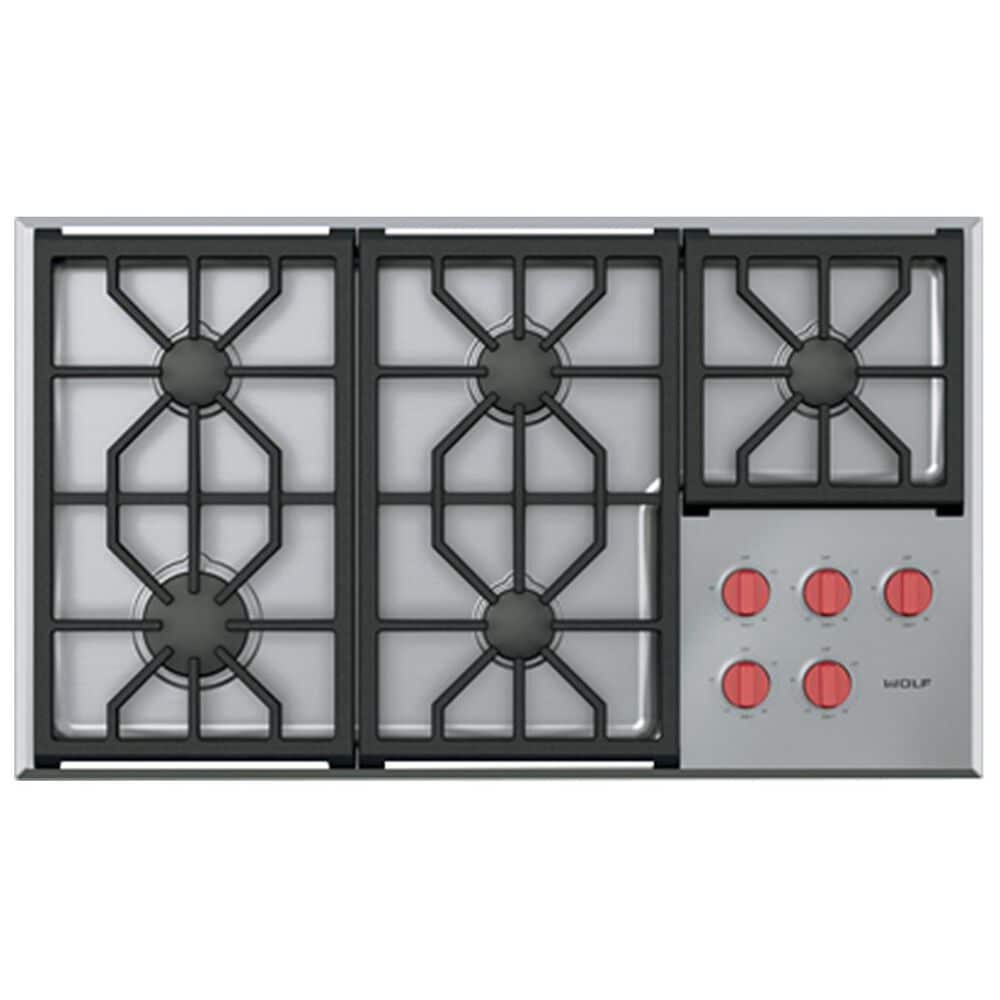 Wolf 36" Professional 5 Burners Gas Cooktop in Stainless Steel, , large