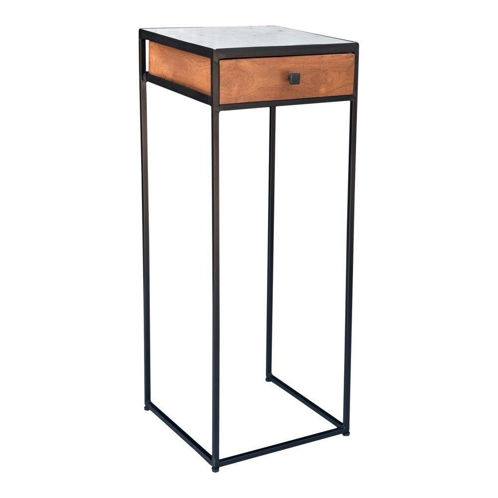 Moe"s Home Collection Elton Tall Accent Table in Black, Teak, and Marble, , large