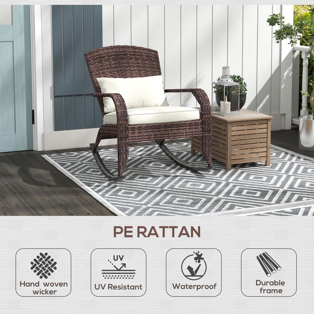 Hearth and Haven Outdoor Adirondack Rocking Chair with Dark Brown Frame in Cream White, , large