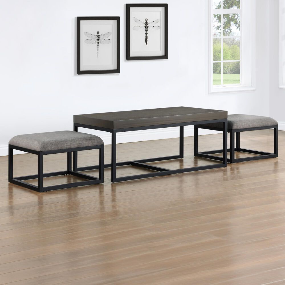 Steve Silver Furniture Yukon Rectangular Nesting Coffee Table with 2 Stools in Walnut and Black, , large