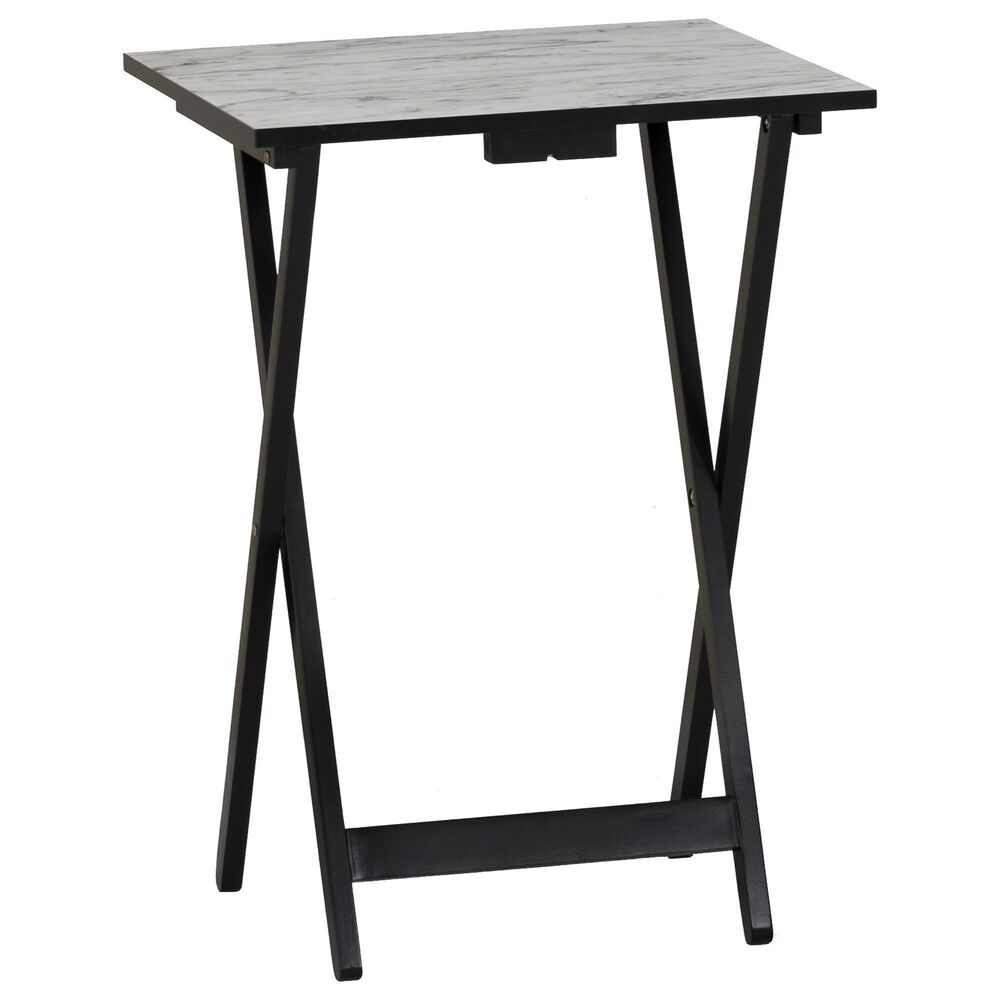 Linon Home Decor Talia Folding TV Tray Table Set with Stand in Black and White (Set of 4), , large