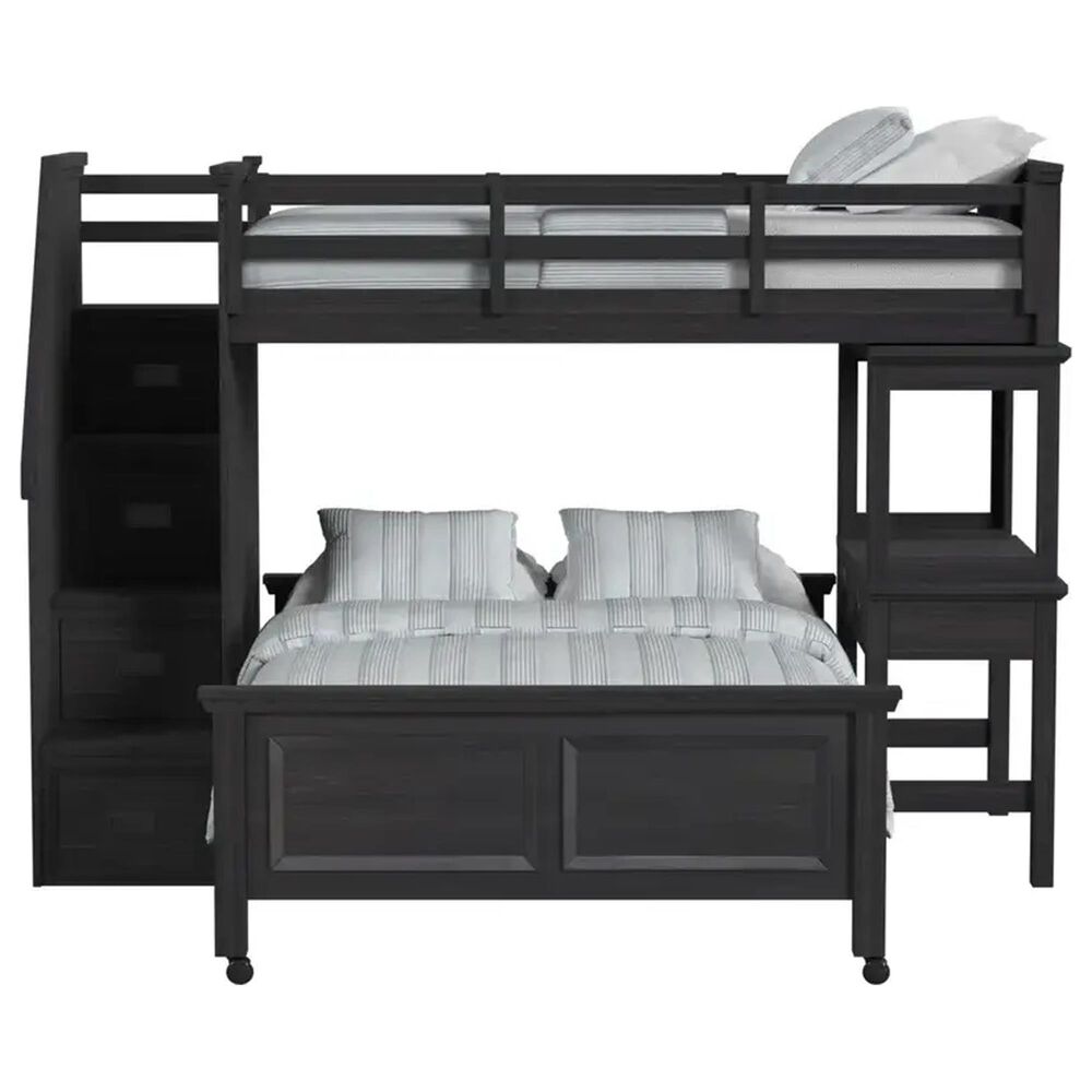 Mayberry Hill Hampton Twin Over Full Bunk Loft Bed with Staircase and Desk in Charcoal, , large