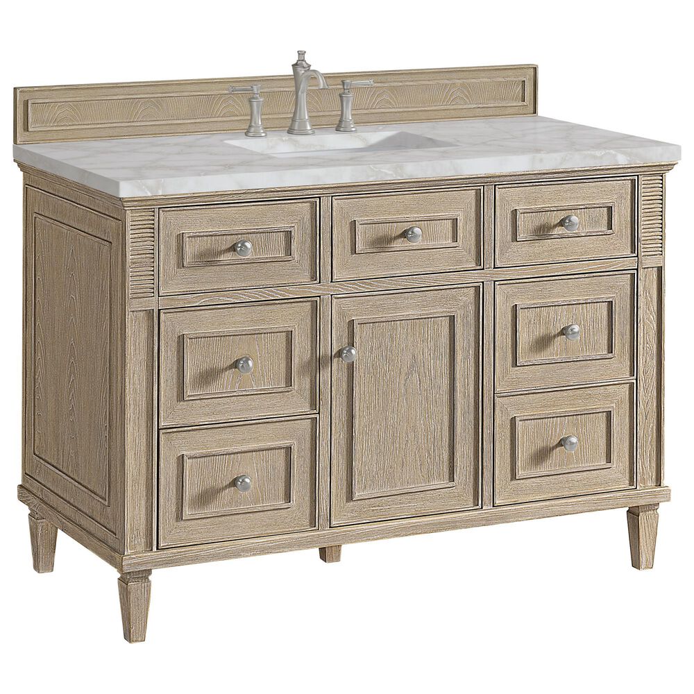 James Martin Vanities Lorelai 48" Single Bathroom Vanity in Whitewashed Oak with 3 cm Eternal Jasmine Pearl Silestone Top, Rectangular Sink and FreePower Wireless Charger, , large