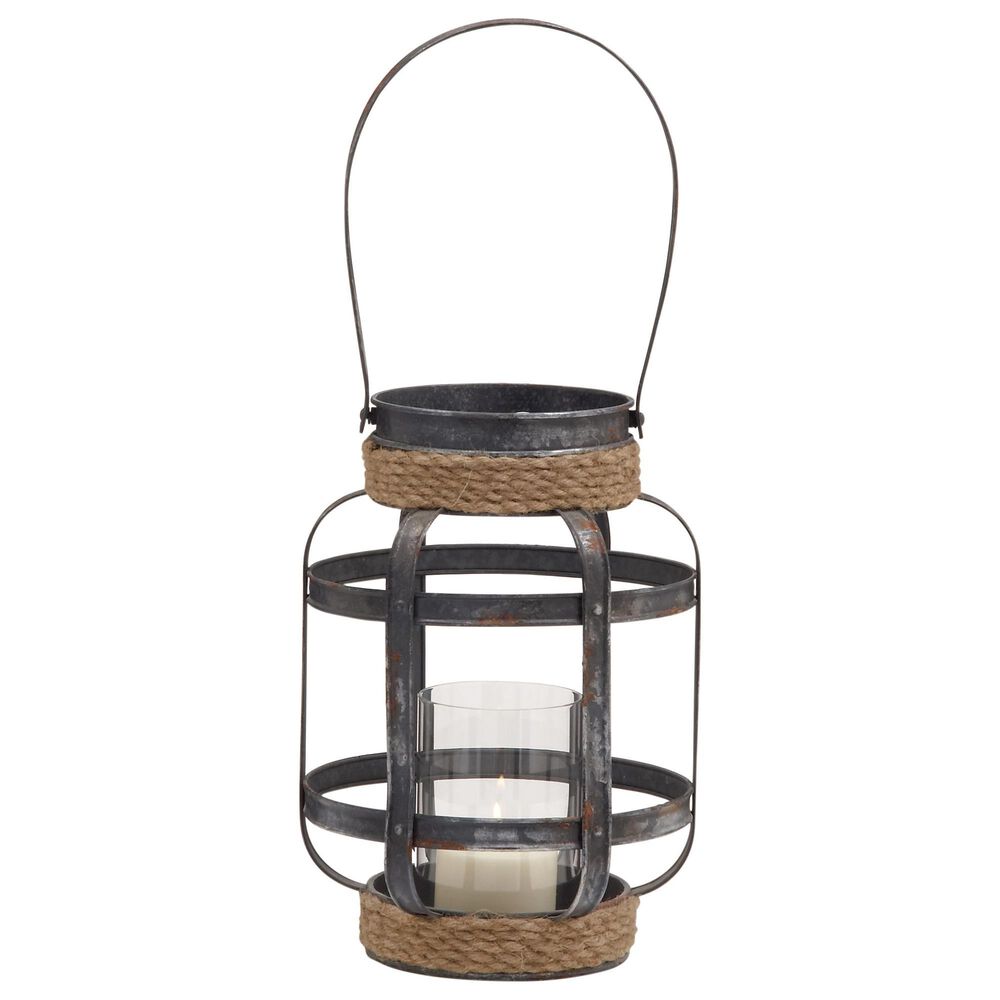 Maple and Jade 13" x 9" Candle Lantern in Grey, , large