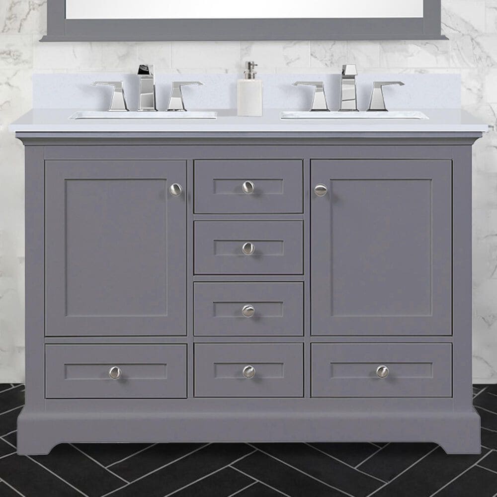 Lexora Home Dukes 48&quot; Double Bathroom Vanity in Dark Grey with 2 cm White Quartz Top and Rectangular Sinks, , large