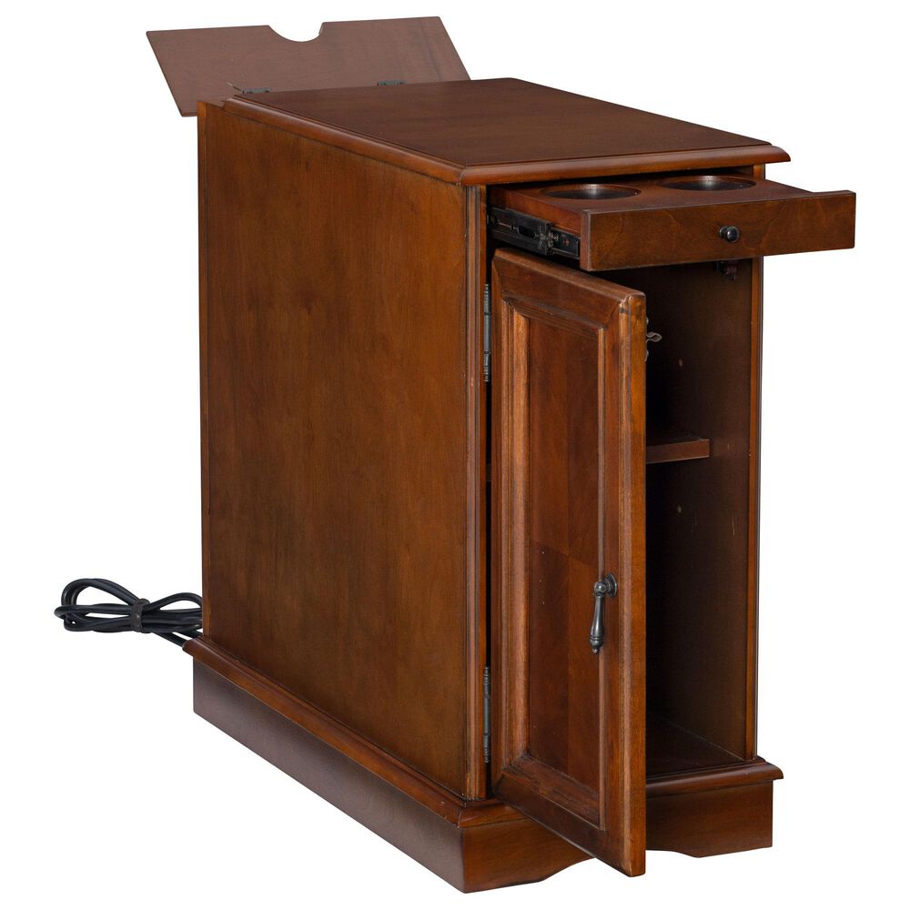 Linon Home Decor Barron Accent Table with USB Charging Station in Hazelnut, , large