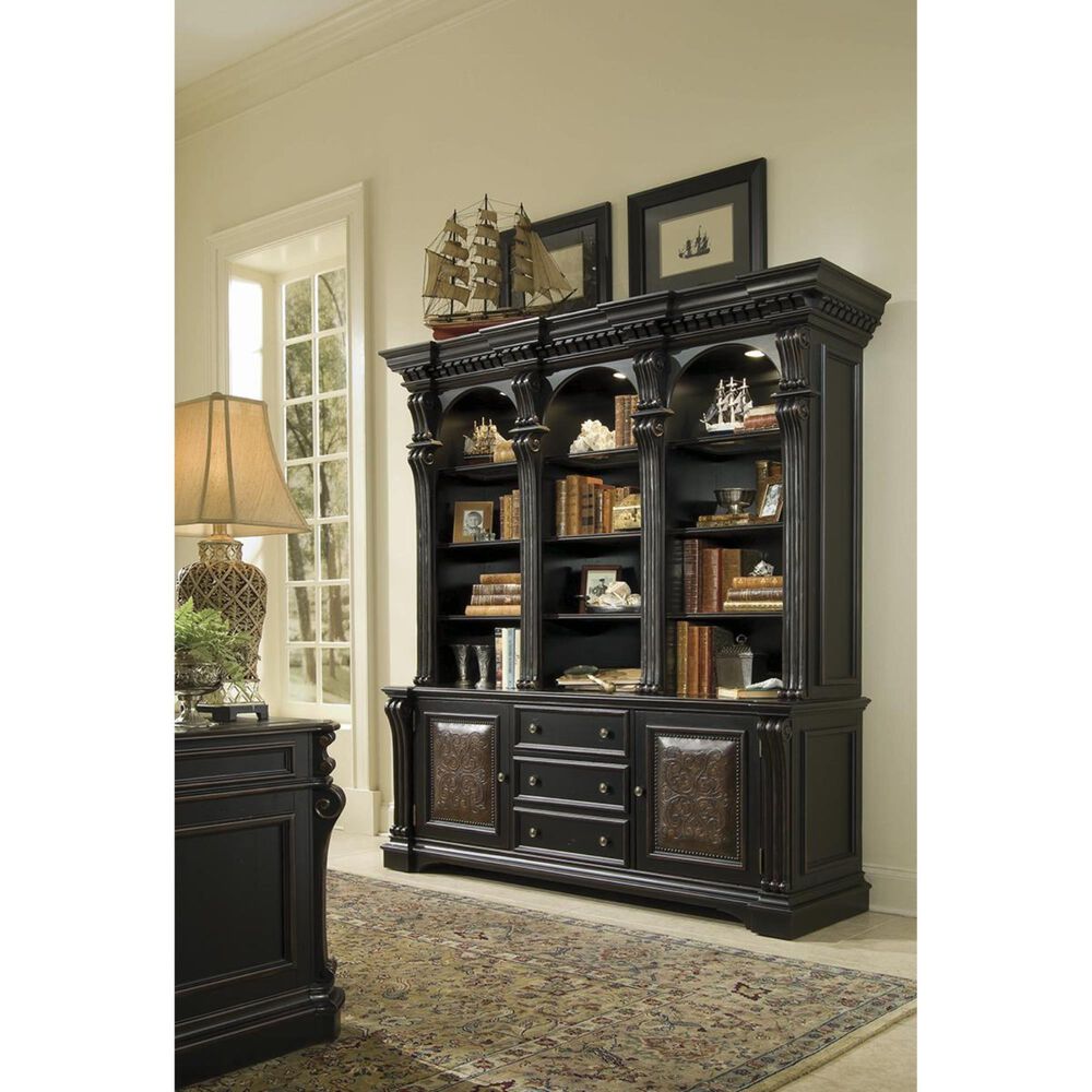 Hooker Furniture Telluride Bookcase and Hutch in Black with Reddish Brown Rub-Through, , large