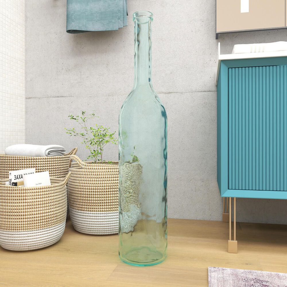 Maple and Jade 40" x 8" Farmhouse Glass Bottle Floor Vase in Blue