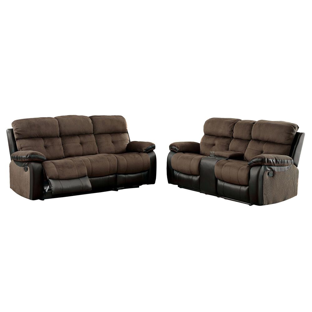 Furniture of America Engel Manual Reclining Sofa and Loveseat Set in Brown and Black, , large