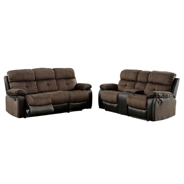 Furniture of America Engel Manual Reclining Sofa and Loveseat Set in Brown and Black, , large