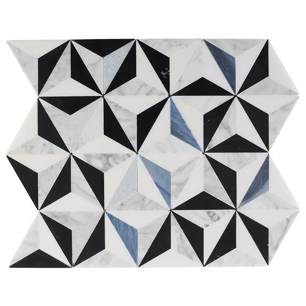 Soho Studio Geotech Winter Sky Nero, Thassos, Blue Celeste, Blue Macauba and Carrara 14" x 28" Marble Tile, , large