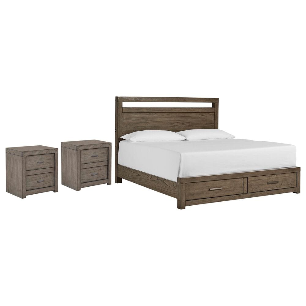 Riva Ridge Modern Loft King Storage Panel Bed with Two Nightstands in Greystone, , large
