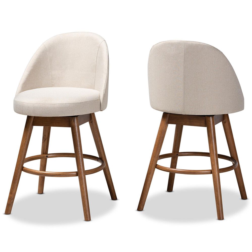 Baxton Studio Carra Swivel Counter Stool with Light Beige Cushion in Walnut (Set of 2), , large