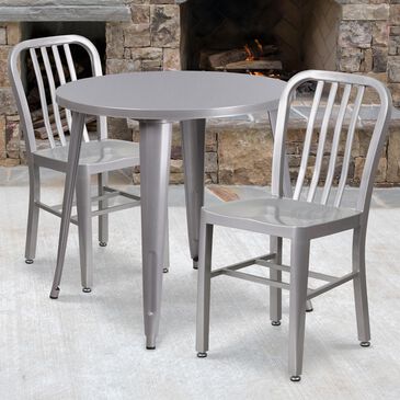 Flash Furniture 3-Piece Metal Round Table Set in Silver, , large