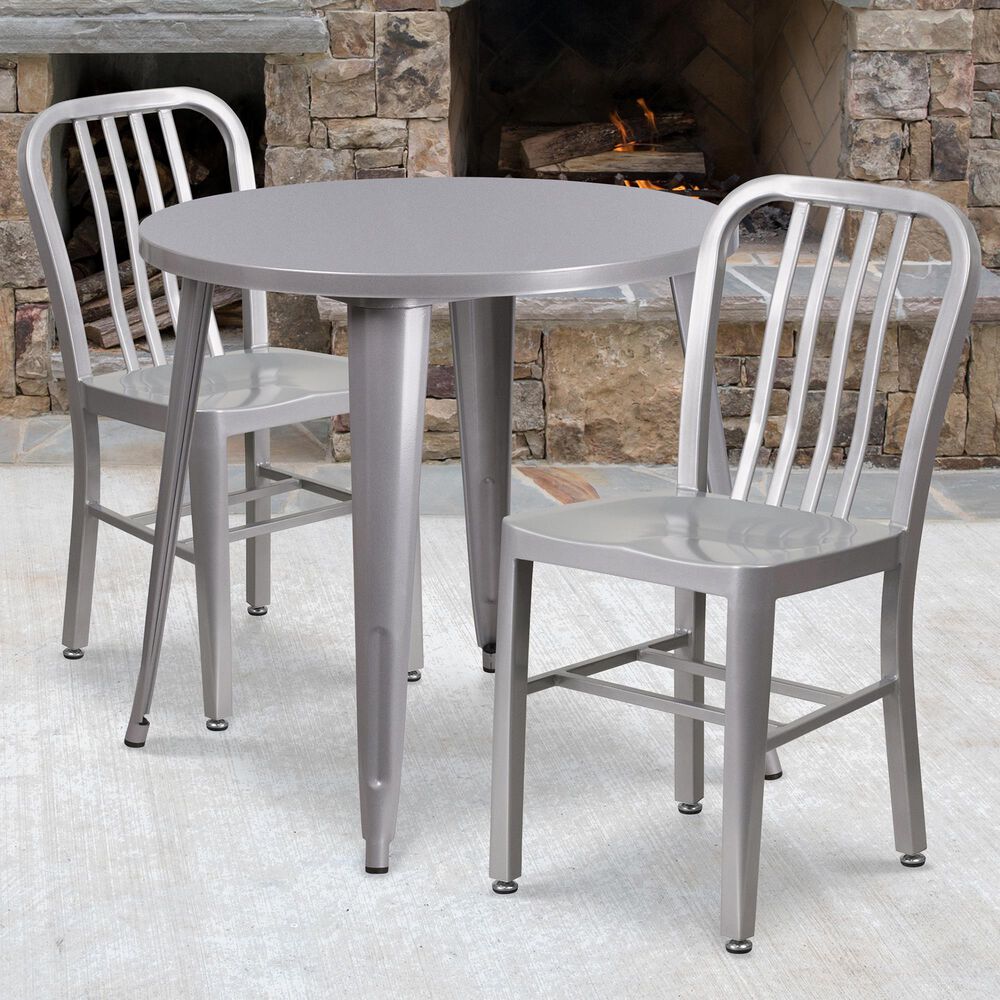Flash Furniture 3-Piece Metal Round Table Set in Silver, , large