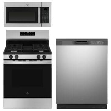 GE Appliances 3-Piece Kitchen Package with 30" Gas Range and 1.6 Cu. Ft. Microwave Oven in Stainless Steel, , large