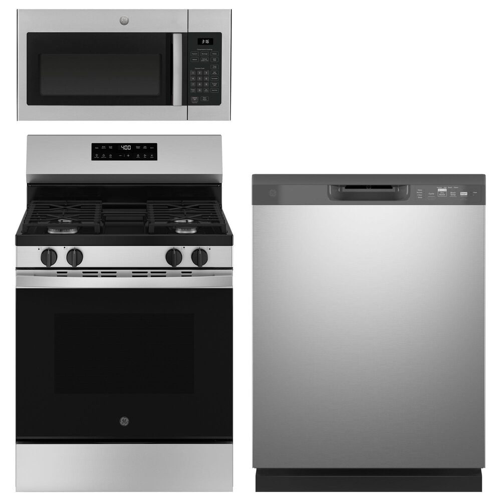 GE Appliances 3-Piece Kitchen Package with 30" Gas Range and 1.6 Cu. Ft. Microwave Oven in Stainless Steel, , large