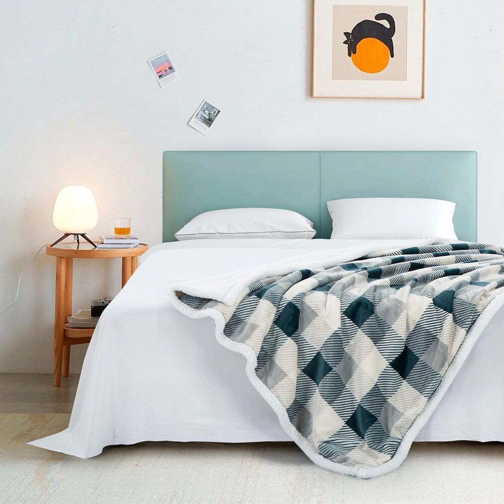 Duke Imports Flannel Sherpa Plaid Throw in Green and Grey, , large