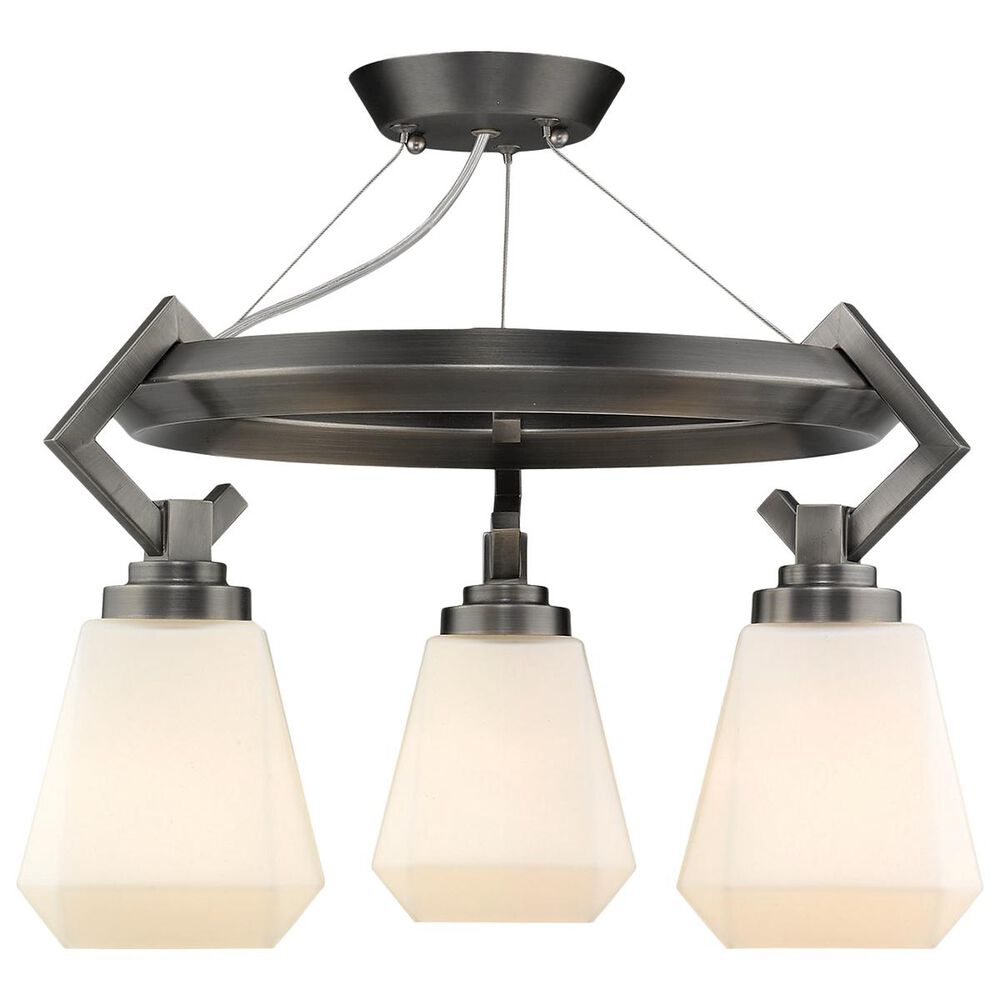Golden Lighting Hollis 3-Light Semi Flush in Aged Steel, , large