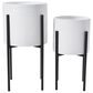 Creative Coop 2-Piece Modern Boho Embossed Metal Planter with Stand Set in White and Black, , large