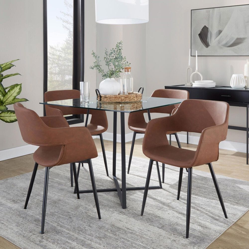LumiSource Margarite Contemporary Dining/accent Chair in Black Metal and Brown Faux Leather by LumiSource - Set of 2, , large