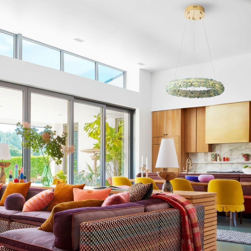 Golden Lighting Corallo 30" 1-Light LED Chandelier with Turquoise Shade in Gold, , large