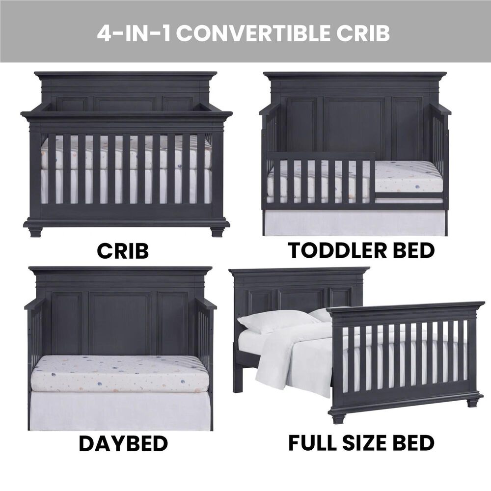 Oxford Baby Weston 2-Piece 4-in-1 Crib and Dresser Nursery Set in Midnight Slate, , large