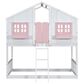 Hearth and Haven Twin over Twin House Bunk Bed with Roof in Pink and White, , large