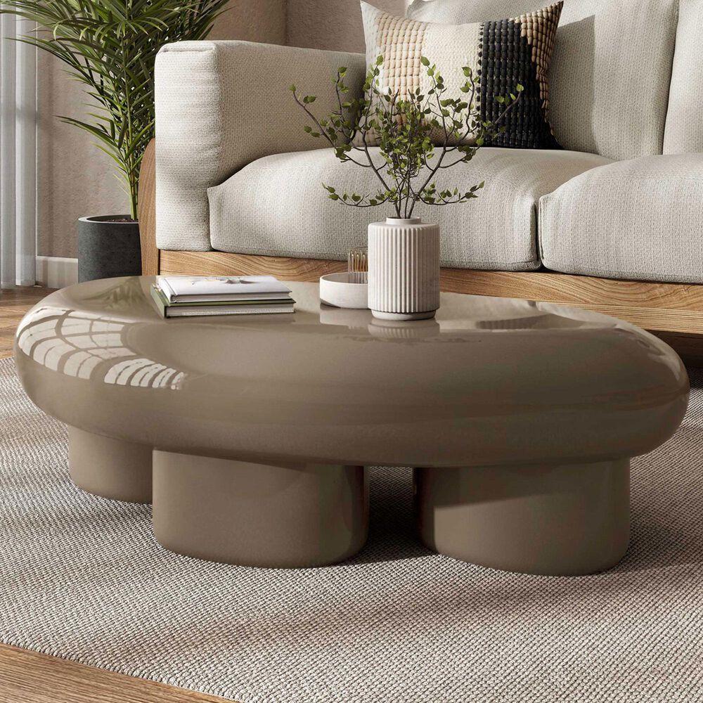 Furniture of America Rene Low Profile Glossy Coffee Table in Brown, , large