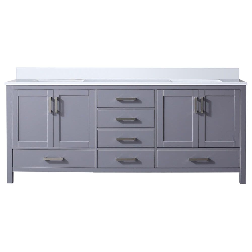 Lexora Home Jacques 80&quot; Double Bathroom Vanity in Dark Grey with 2 cm White Quartz Top and Rectangular Sinks, , large