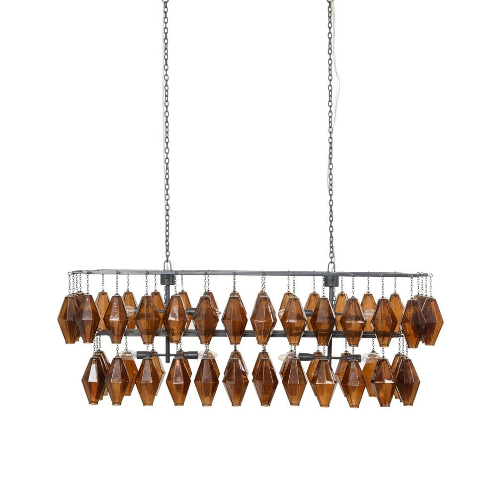 Four Hands Adeline 52" Rectangular Chandelier in Amber Glass and Antiqued Iron, , large