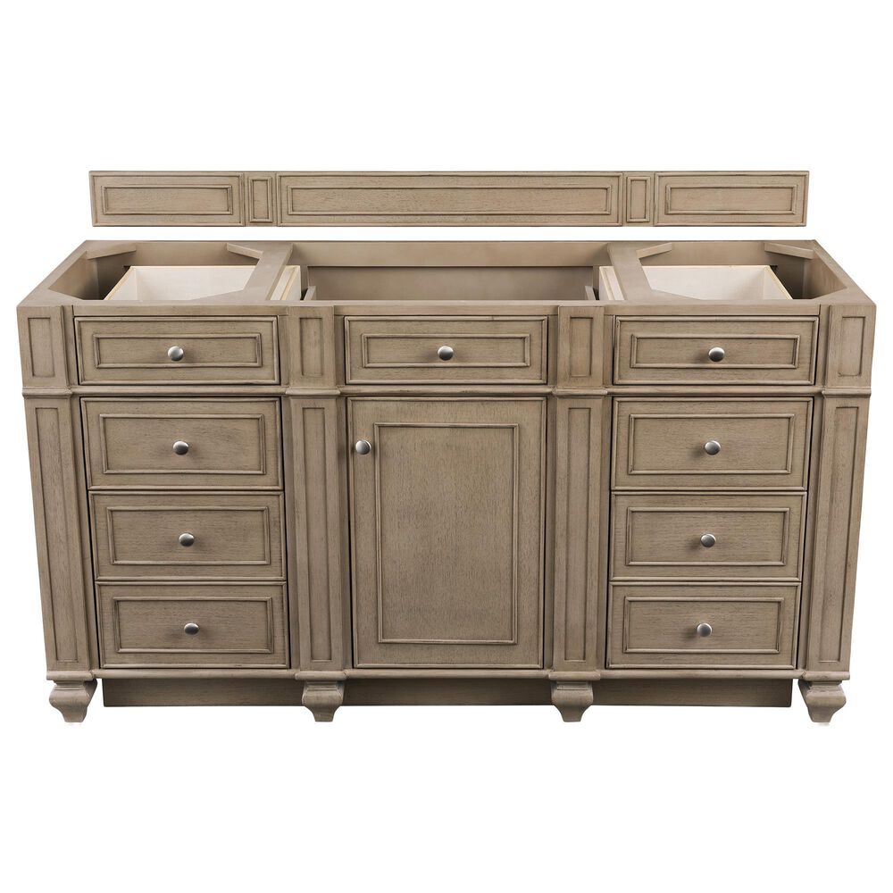 James Martin Vanities Bristol 60&quot; Single Bathroom Vanity in White Washed Walnut with 3 cm White Zeus Quartz Top and Rectangular Sink, , large