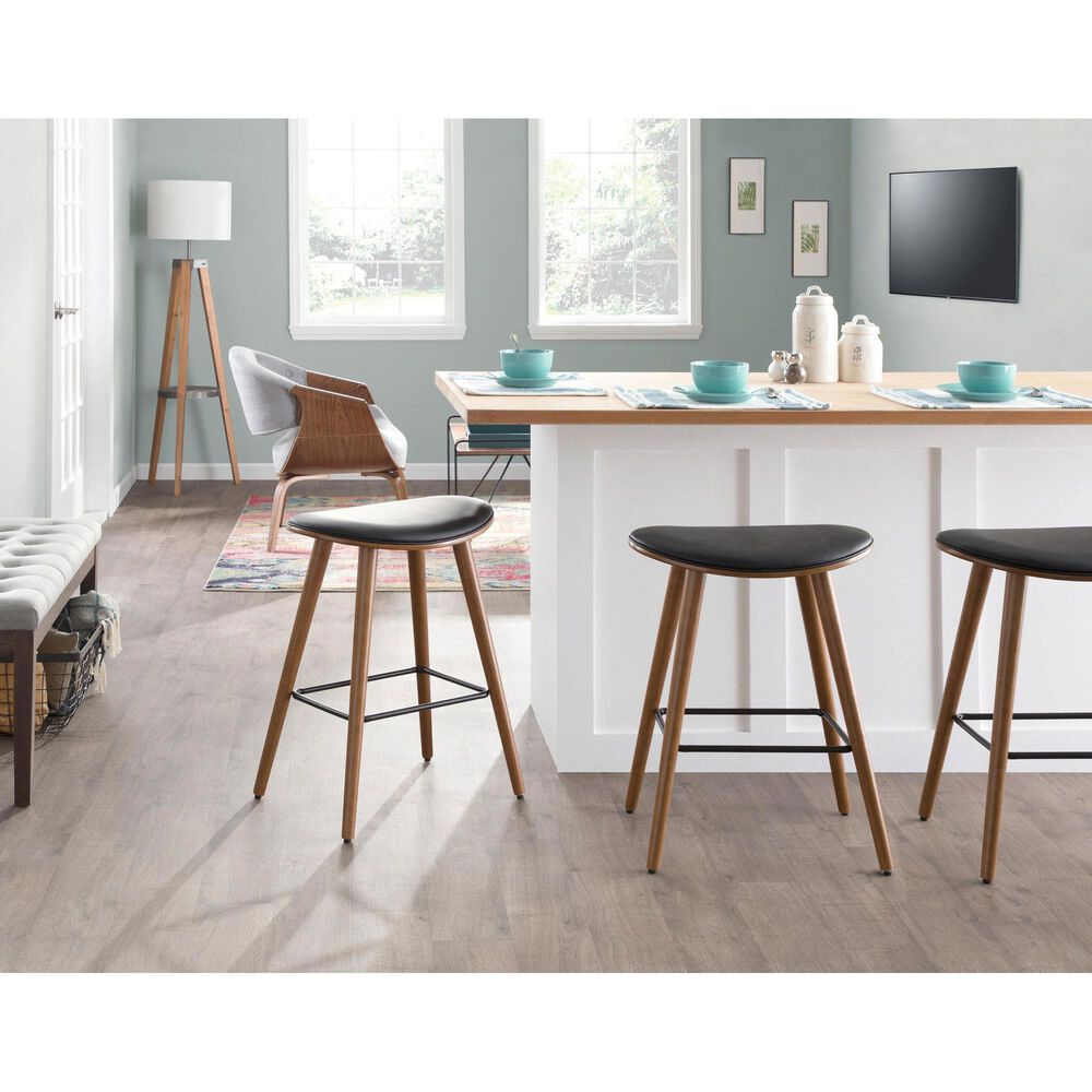 Lumisource Saddle Counter Stool with Black Cushion in Walnut and Black &#40;Set of 2&#41;, , large