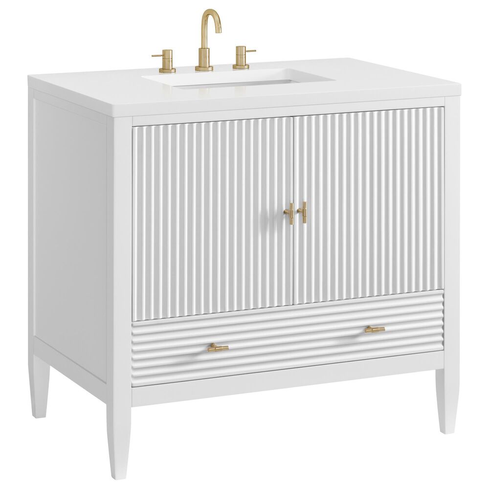 James Martin Vanities Myrrin 36" Vanity in Bright White with 3 cm White Zeus Quartz Top, , large