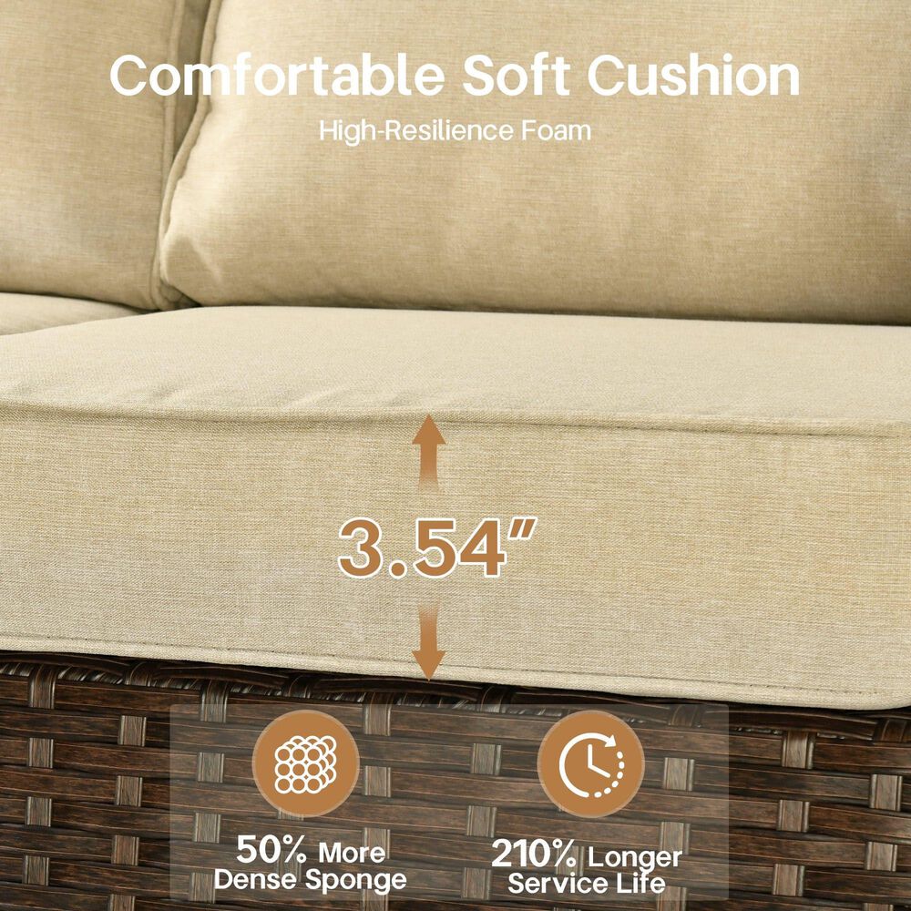 HOMLUX 5-Piece Patio Conversation Set with Brown Wicker in Beige, , large