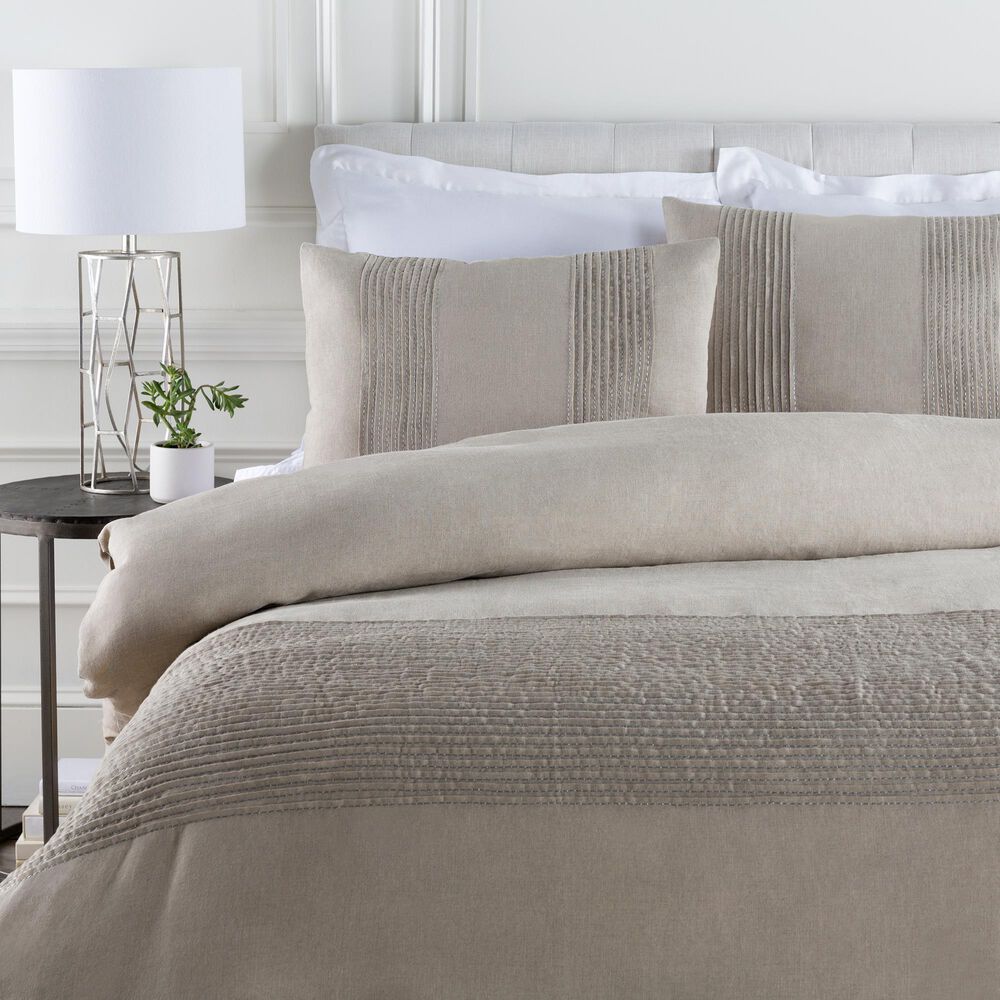 Surya Upton 3-Piece Queen Duvet Set in Taupe and Metallic Silver, , large