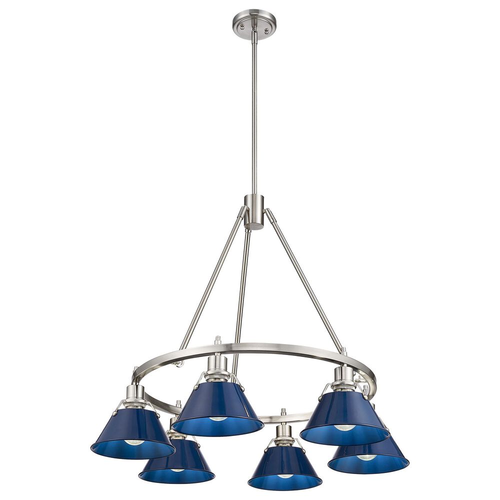 Golden Lighting Orwell 6-Light Chandelier with Matte Navy Shade in Pewter, , large