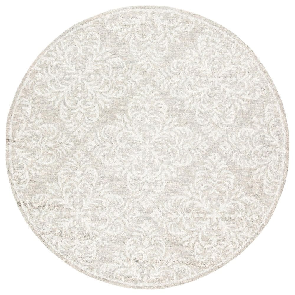 Safavieh Micro-Loop Damask 5" Round Silver and Ivory Area Rug, , large