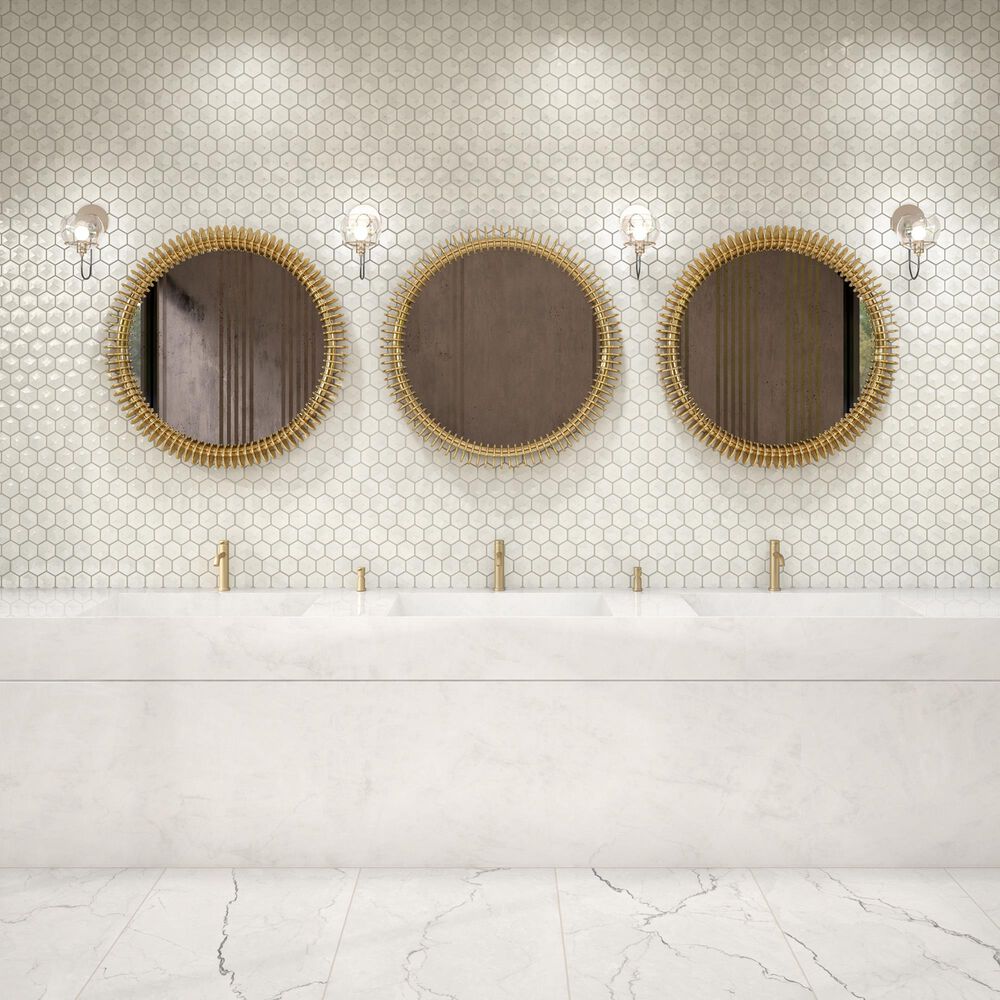 Dal-Tile Artefino Jewel Oyster 3" Pyramid Hexagon Apex on 11" x 12" Porcelain Mosaic Sheet, , large