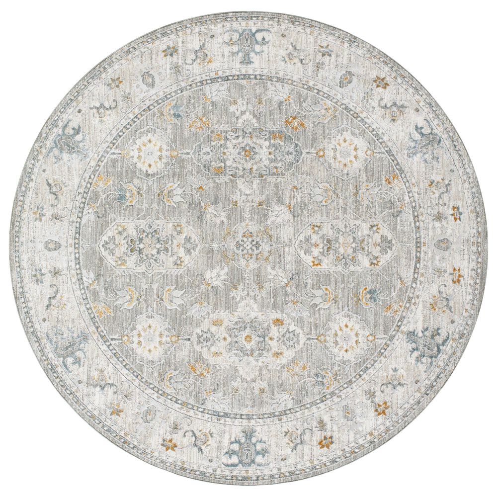 Surya Dresden Gray, White, Medium Gray, Mustard, Light Slate and Denim 7&#39;10&quot; Round Area Rug, , large