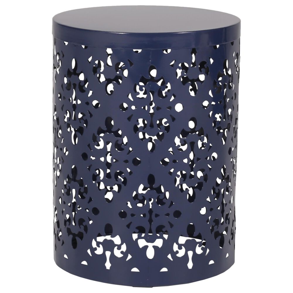 Hearth and Haven Outdoor Side Table with Floral Pattern in Navy Blue (Set of 2), , large