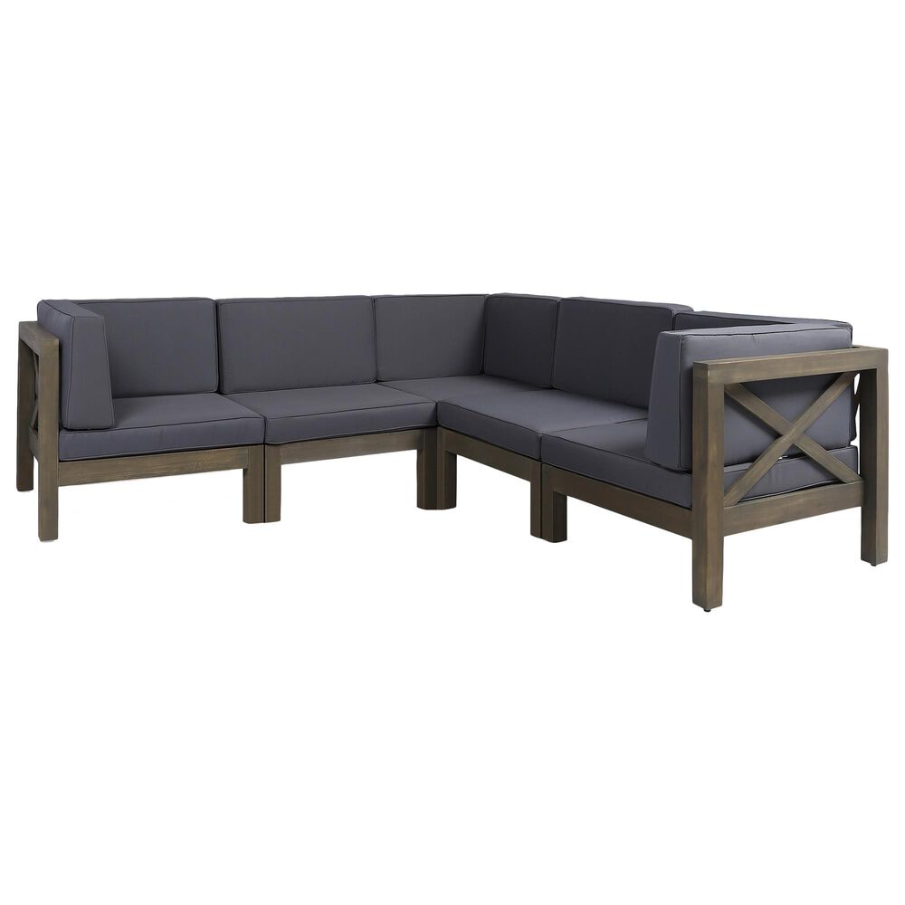 Noble House Brava 5-Piece Patio Sectional Set in Dark Gray, , large