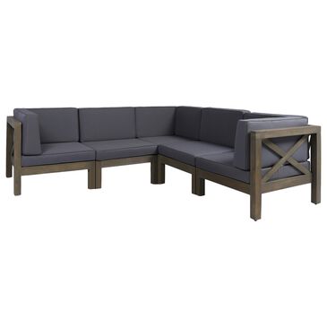 Noble House Brava 5-Piece Patio Sectional Set in Dark Gray, , large